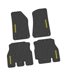 FlexTread  Tire Tread/Scorched Earth Scene Front & Rear Floor Liners with WRANGLER Logo for 18-24 Jeep Wrangler JL Unlimited 4-Door