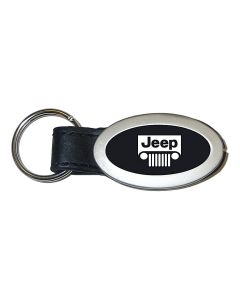 AUG OVAL LEATHER KEY CHAIN BLK  GRILL