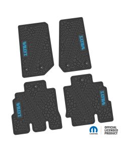 14-18 Jeep JKU 4 Dr Front and Rear -Tire Tread/Scorched Earth Scene w/ Willys Insert - Black w/ Light Blue Insert