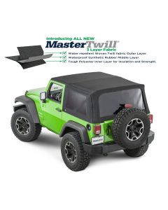 MasterTop  Replacement Soft Top with Tinted Windows in MasterTwill® Fabric for 07-18 Jeep Wrangler JK 2 Door