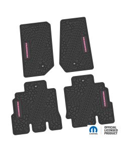 07-13 Jeep JKU 4 Dr Front and Rear -Tire Tread/Scorched Earth Scene w/ Rubicon Insert - Black w/ Pink Insert