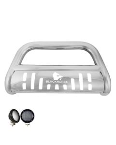 Black Horse Stainless Steel Bull Bar Kit a set of 5.3” Black Round Flood LED Lights 18-23 JL/JT