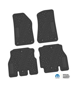 FlexTread  Tire Tread/Scorched Earth Scene Front & Rear Floor Liners with WRANGLER Insert for 18-24 Jeep Wrangler JL Unlimited 4-Door