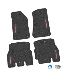 18-24 Jeep JLU 4 Dr Front and Rear -Tire Tread/Scorched Earth Scene w/ Wrangler Insert - Rugged Woods w/ Pink insert