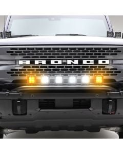 2021+ Ford Bronco Front Bumper 3" x4 White, x2 Amber LED POD Lights KIT