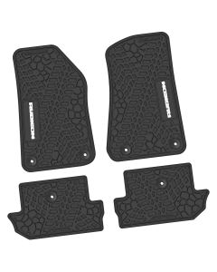 FlexTread  Tire Tread/Scorched Earth Scene Front & Rear Floor Liners with RUBICON Logo for 18-24 Jeep Wrangler JL 2-Door