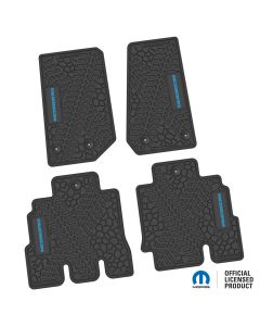 14-18 Jeep JKU 4 Dr Front and Rear -Tire Tread/Scorched Earth Scene w/ Rubicon Insert - Black w/ Light Blue Insert