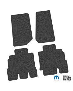 FlexTread  Tire Tread/Scorched Earth Scene Front & Rear Floor Liners with WILLYS Logo for 14-18 Jeep Wrangler JK Unlimited 4-Door