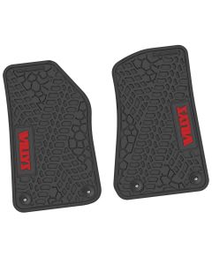FlexTread  Tire Tread/Scorched Earth Scene Front Liners with WILLYS Logo for 18-24 Jeep Wrangler JL and Gladiator JT
