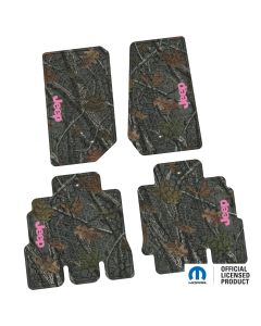 07-13 Jeep JKU 4 Dr Front and Rear -Tire Tread/Scorched Earth Scene w/ JEEP Insert - Rugged Woods w/ Pink insert