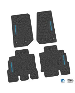 14-18 Jeep JKU 4 Dr Front and Rear -Tire Tread/Scorched Earth Scene w/ Wrangler Insert - Black w/ Light Blue Insert
