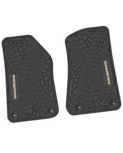 FlexTread  Tire Tread/Scorched Earth Scene Front Floor Liners with MOJAVE Logo for 18-24 Jeep Wrangler JL & Gladiator JT