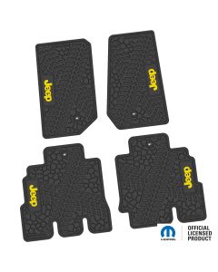 07-13 Jeep JKU 4 Dr Front and Rear -Tire Tread/Scorched Earth Scene w/ JEEP Insert - Black w/ Yellow Insert