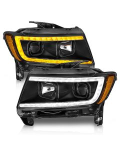 PROJECTOR HEADLIGHTS W/ LIGHT BAR SWITCHBACK BLACK HOUSING 11-13 GRAND CHEROKEE