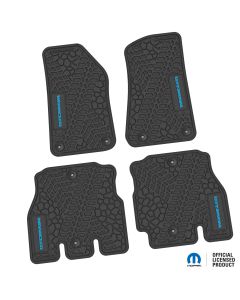 18-24 Jeep JLU 4 Dr Front and Rear -Tire Tread/Scorched Earth Scene w/ Wrangler Insert - Black w/ Light Blue Insert