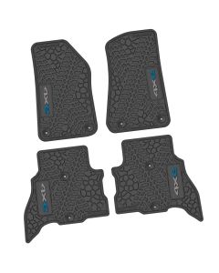 FlexTread  Tire Tread/Scorched Earth Scene Front & Rear Floor Liners with 4XE Logo for 21-24 Jeep Wrangler JL Unlimited 4xe