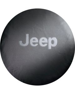 Mopar Jeep Logo Tire Covers in Black Denim with White Jeep Logo