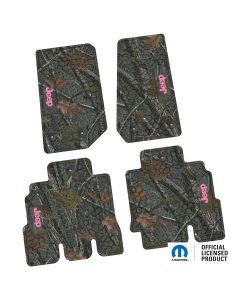 14-18 Jeep JKU 4 Dr Front and Rear -Tire Tread/Scorched Earth Scene w/ JEEP Insert - Rugged Woods w/ Pink insert