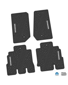 FlexTread  Tire Tread/Scorched Earth Scene Front & Rear Floor Liners with WRANGLER Logo for 07-18 Jeep Wrangler JK Unlimited 4-Door