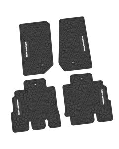 FlexTread  Tire Tread/Scorched Earth Scene Front & Rear Floor Liners with WRANGLER Logo for 07-18 Jeep Wrangler JK Unlimited 4-Door