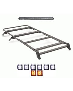 2021+ Ford Bronco 4DR Modular Roof Rack w/x6 3" White LED's,  x2 3" Amber LED Pod Lights, 30" Rear Single Row LED Bar