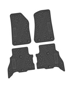FlexTread  Tire Tread/Scorched Earth Scene Front & Rear Floor Liners with JEEP Insert for 21-24 Jeep Wrangler JL Unlimited 4xe
