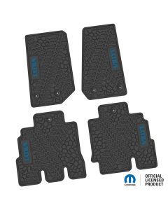 14-18 Jeep JKU 4 Dr Front and Rear -Tire Tread/Scorched Earth Scene w/ Willys Insert - Black w/ Dark Blue Insert