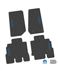 14-18 Jeep JKU 4 Dr Front and Rear -Tire Tread/Scorched Earth Scene w/ Willys Insert - Black w/ Dark Blue Insert