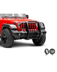 Black Horse Off Road 17JPJLMA-PLFB Grille Guard with 5.3" Round LED Lights for 18-23 Jeep Wrangler JL & Gladiator JT