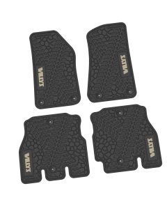 FlexTread  Tire Tread/Scorched Earth Scene Front & Rear Floor Liners with WILLYS Logo for 18-24 Jeep Wrangler JL Unlimited 4-Door