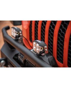 Carnivore J Series 3.5" Aux Pod Light W/Amber with Black Brackets Pair & Wiring Harness