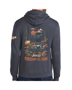 Mens Jeep Freedom To Roam Hoodie Sweatshirt - Heather Navy Blue Small