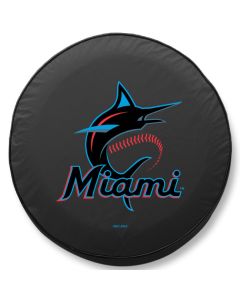 Miami Marlins Tire Cover - Size D10 - (30.75"x10") on Black Vinyl