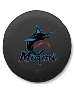 Miami Marlins Tire Cover - Size Large - (31.25x11") on Black Vinyl
