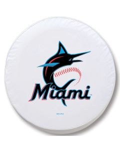 Miami Marlins Tire Cover - Size C (31.25"x12") on White Vinyl