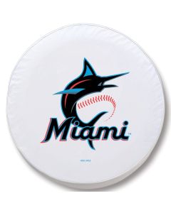 Miami Marlins Tire Cover - Size H1 - (37"x12.5") on White Vinyl
