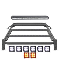 2021+ Ford Bronco 2DR Modular Roof Rack w/x6 3" White LED's,  x2 3" Amber LED Pod Lights, 30" Rear Single Row LED Bar