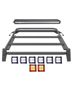 2021+ Ford Bronco 2DR Modular Roof Rack w/x6 3" White LED's,  x2 3" Amber LED Pod Lights, 30" Rear Single Row LED Bar
