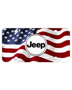 AUG JEEP WORD LICENSE PLATE WAVE FLAG