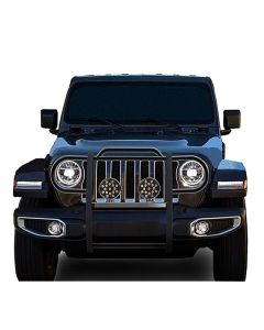 Black Horse Off Road  Grille Guard with Set of 7" Round LED Lights for 18-23 Jeep Wrangler JL & Gladiator JT