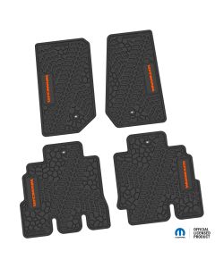 07-13 Jeep JKU 4 Dr Front and Rear -Tire Tread/Scorched Earth Scene w/ Wrangler Insert - Black w/ Orange Insert