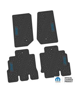 07-13 Jeep JKU 4 Dr Front and Rear -Tire Tread/Scorched Earth Scene w/ JEEP Insert - Black w/ Dark Blue Insert