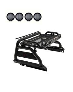 Black Horse Atlas Roll Bar Kit Black set of 5.3” Black Round Flood LED Lights 20-23 JT