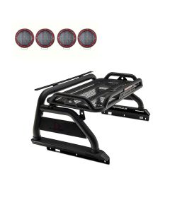 Black Horse Atlas Roll Bar Kit Black w/5.3” Red Round Flood LED Lights 20-23 JT