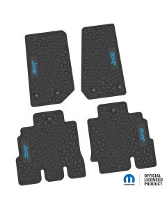 14-18 Jeep JKU 4 Dr Front and Rear -Tire Tread/Scorched Earth Scene w/ JEEP Insert - Black w/ Light Blue Insert