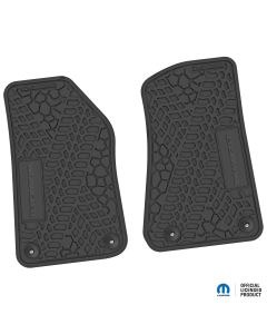 FlexTread  Tire Tread/Scorched Earth Scene Front Liners with WRANGLER Insert for 18-24 Jeep Wrangler JL