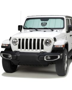 Covercraft UVS100 Custom Sunscreen with Jeep Grill logo - Silver - 2018-24 Jeep Wrangler JL/JLU and Gladiator JT
