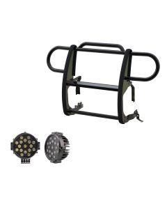 Black Horse Off Road  Grille Guard with Set of 7" Round LED Lights for 18-24 Jeep Wrangler JL & Gladiator JT
