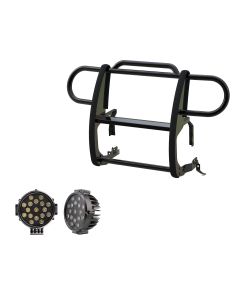 Black Horse Off Road  Grille Guard with Set of 7" Round LED Lights for 18-24 Jeep Wrangler JL & Gladiator JT