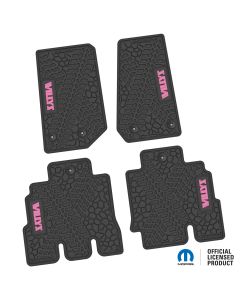 14-18 Jeep JKU 4 Dr Front and Rear -Tire Tread/Scorched Earth Scene w/ Willys Insert - Black w/ Pink Insert